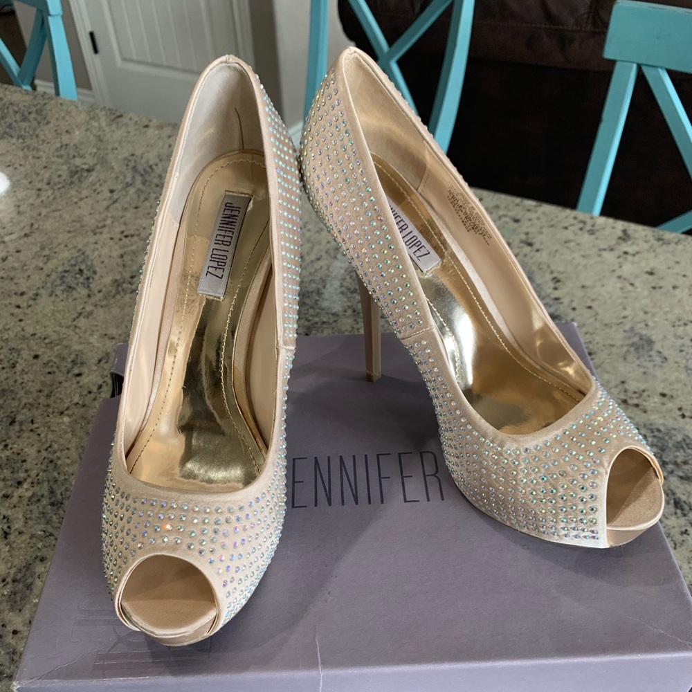 Gorgeous Satin JLo Rhinestone Studded Stilettos